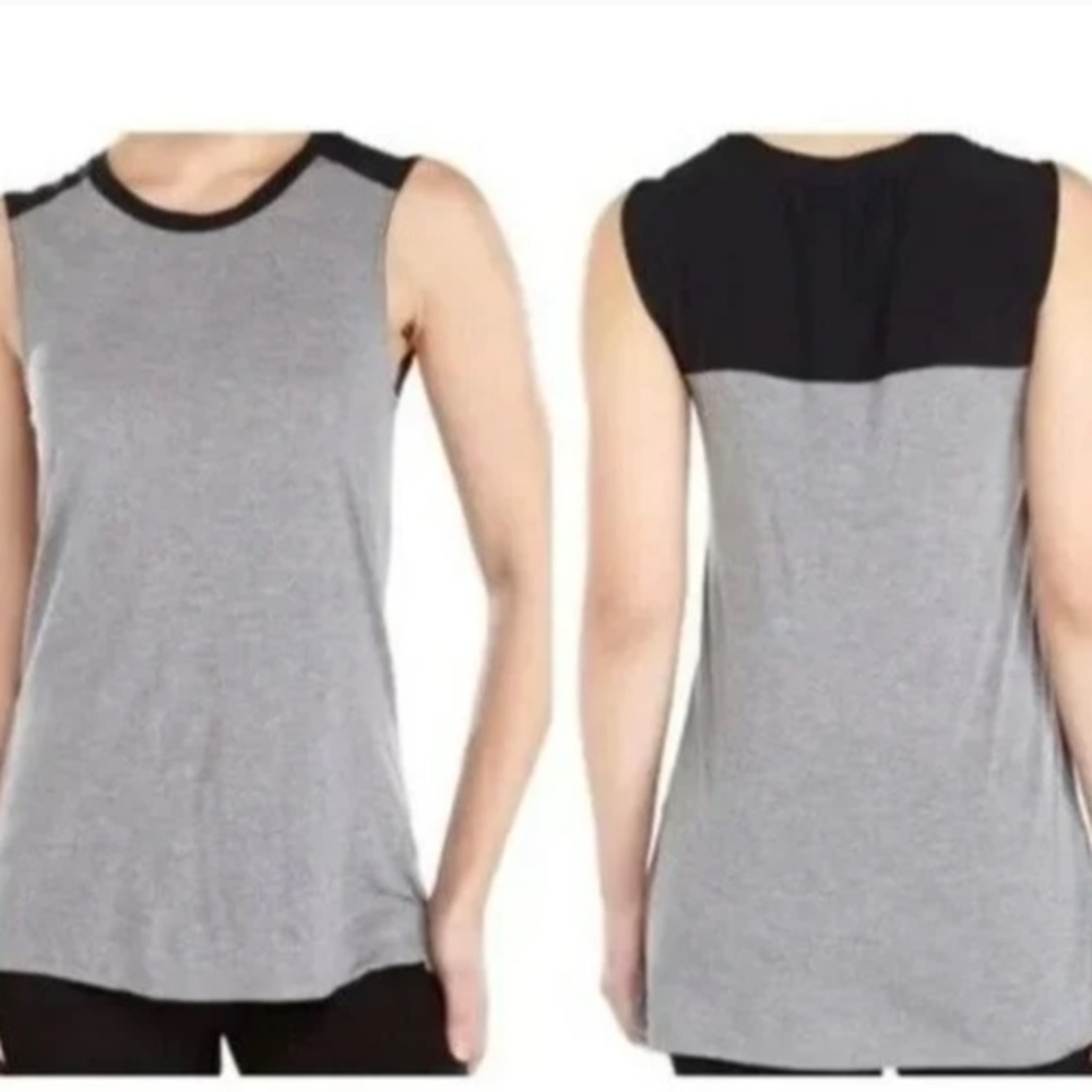 Vince Grey & Black Sleeveless Silk‎ Trim Sleeveless Tank Woman's Size XS